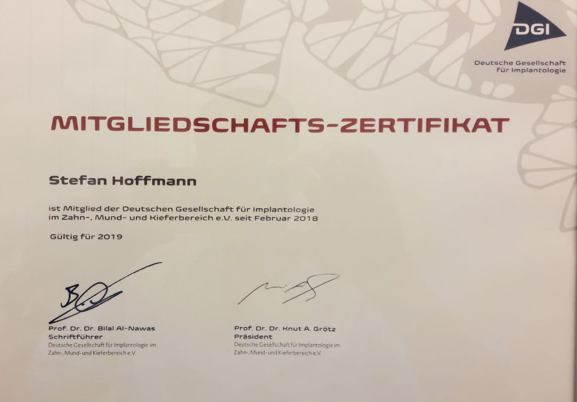 Deutsche Gesellschaft für Implantologie – Mitglied Stefan Hoffmann.